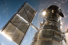 Hubble space telescope in the space shuttle cargo bay